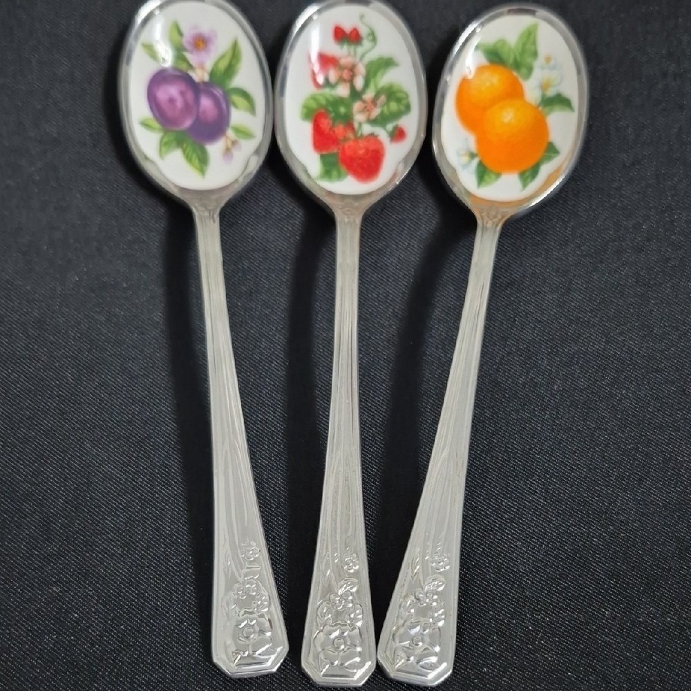 Vintage Avon Fruit-Top Stainless Spoons, For Jams And Jellies.